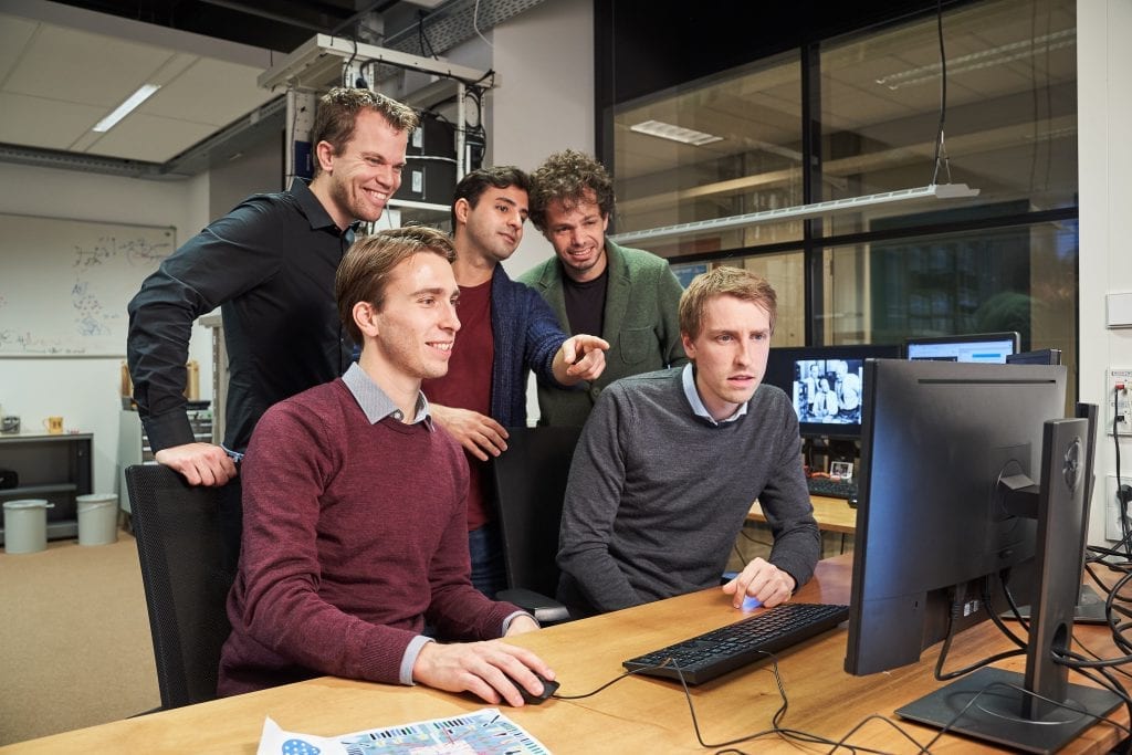 The team in the lab: (from top to bottom, from left to right): Menno Veldhorst, Amir Sammak, Giordano Scappucci, Nico Hendrickx and David Franke.