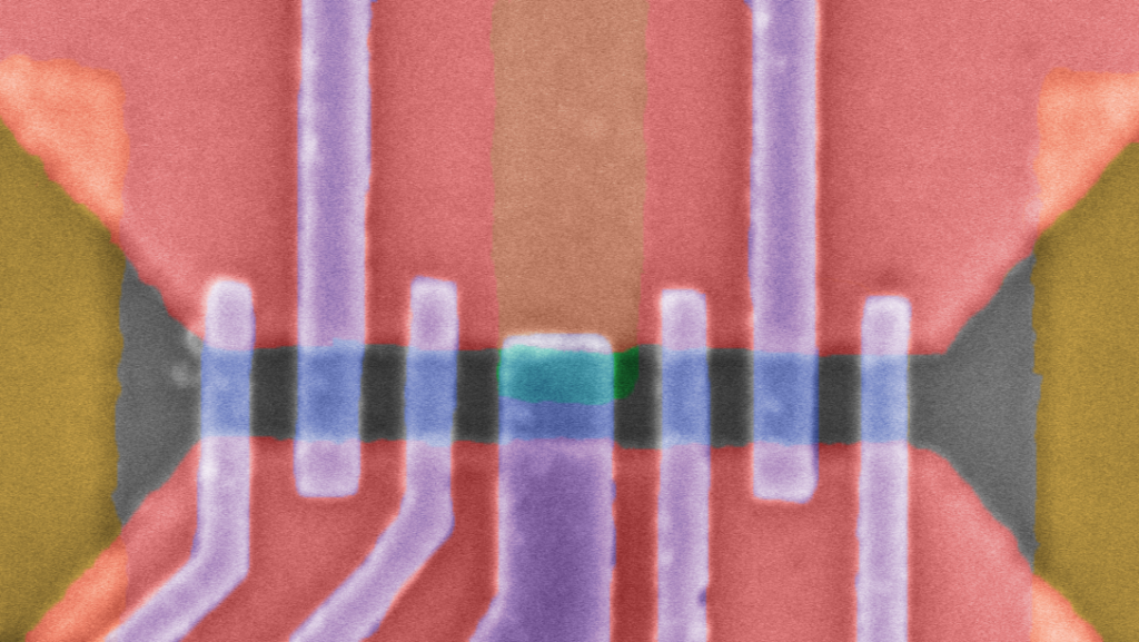 A scanning electron micrograph of a nanodevice that was measured to obtain results presented in the paper.