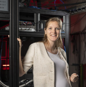 portrait of Sophie Hermans in a quantum networking lab