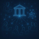 AI generated picture showing a government building and quantum internet users