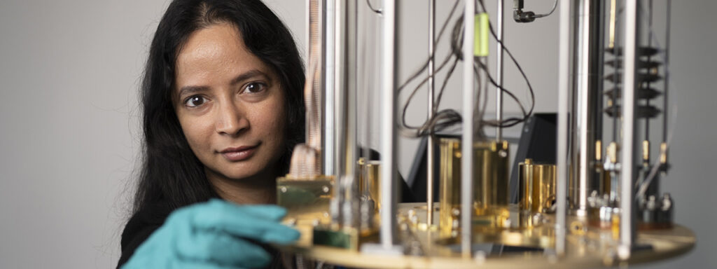 Anasua Chatterjee working in her lab at QuTech
