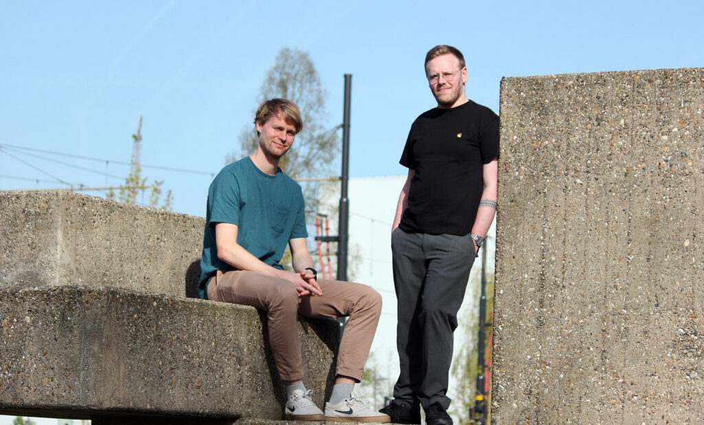 Outdoor posing picture of CTO Luc Enthoven and CEO James Kroll of Frostbyte